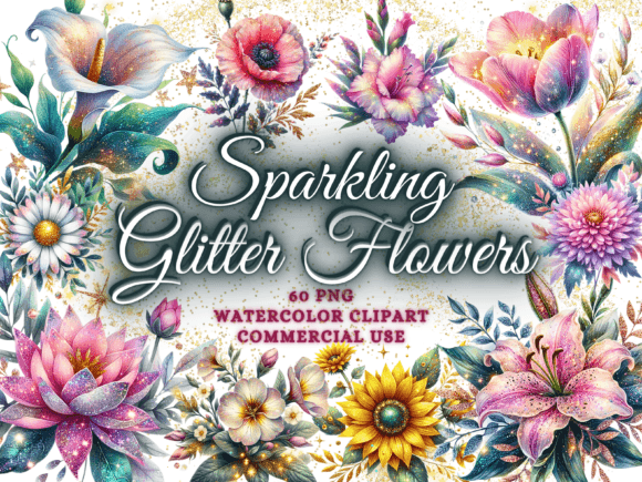 Glitter Flowers Clipart: Infusing Designs with Sparkling Realism