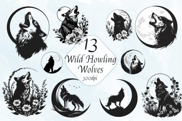 Howling Wolf Moon Vector Clipart Bundle for Creative Projects