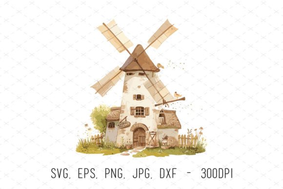 Rustic Charm: Using Windmill Watercolor Clipart in Design