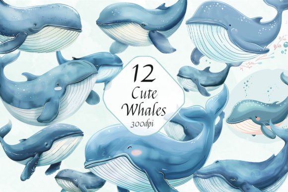 Whimsical Waves: Integrating Nursery Baby Whale Sublimation Clipart into Modern Design